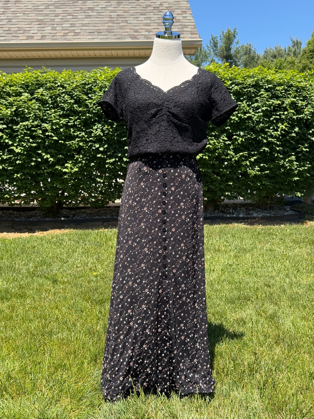 Vintage 90s Whimsigoth Set Talbots Lace Blouse Briggs Floral Maxi Skirt Cottage